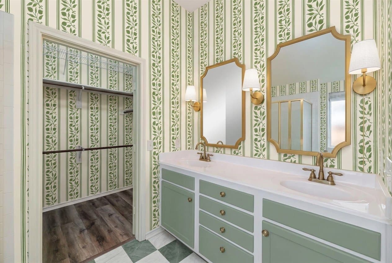 The same bathroom redesigned in the heritage green style.