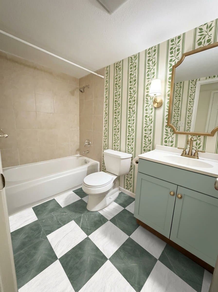 The same bathroom redesigned in the heritage green style.
